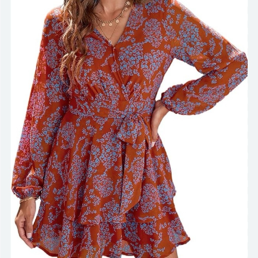 Floral Wrap Romper in Rust and Blue